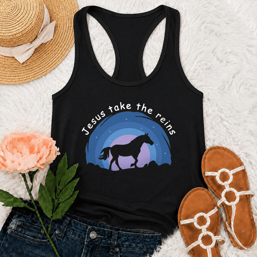 Christianartworkshop Cowgirl Wild Horse Jesus Take The Reins Racerback Tank Top - Schwarz - 2XL - image 3