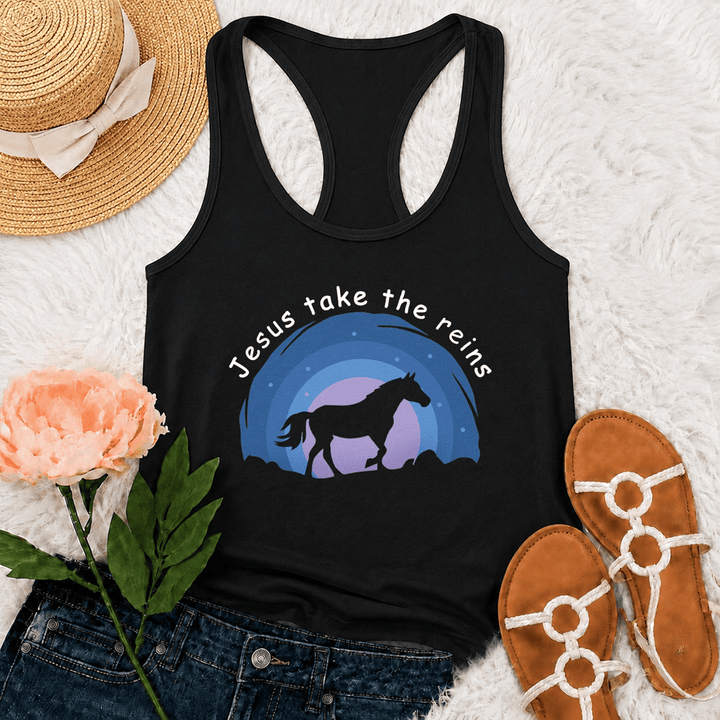 Christianartworkshop Cowgirl Wild Horse Jesus Take The Reins Racerback Tank Top - Schwarz - 2XL - image 3