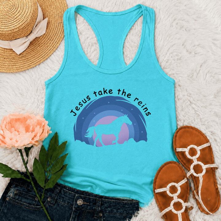 Christianartworkshop Cowgirl Wild Horse Jesus Take The Reins Racerback Tank Top - Minze - 2XL - image 12