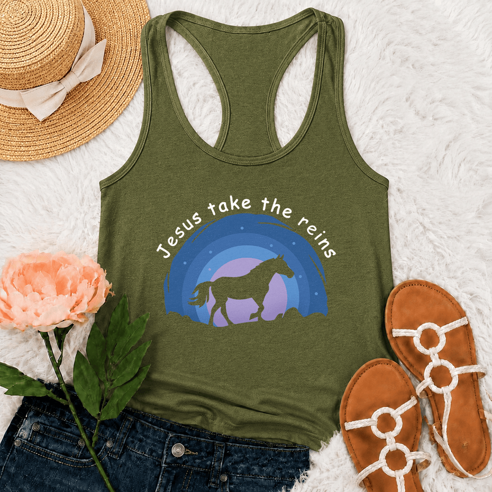 Christianartworkshop Cowgirl Wild Horse Jesus Take The Reins Racerback Tank Top - Armeegrün - 2XL - image 21