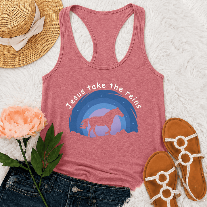 Christianartworkshop Cowgirl Wild Horse Jesus Take The Reins Racerback Tank Top - Rosa - 2XL - image 24