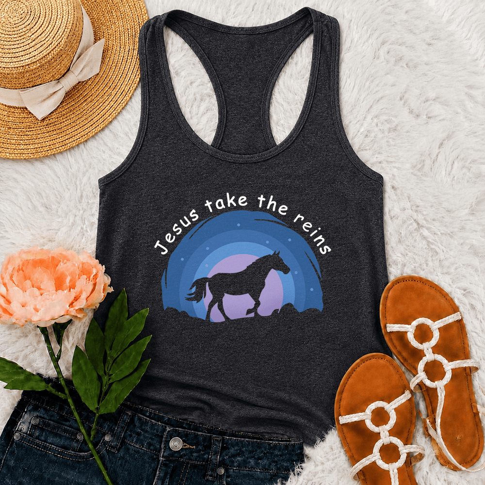 Christianartworkshop Cowgirl Wild Horse Jesus Take The Reins Racerback Tank Top - Grau - 2XL - image 9