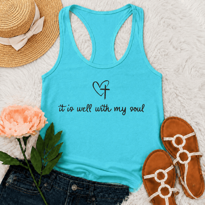 Christianartworkshop It Is Well With My Soul Heart Cross Racerback Tank Top - Minze - 2XL - image 9
