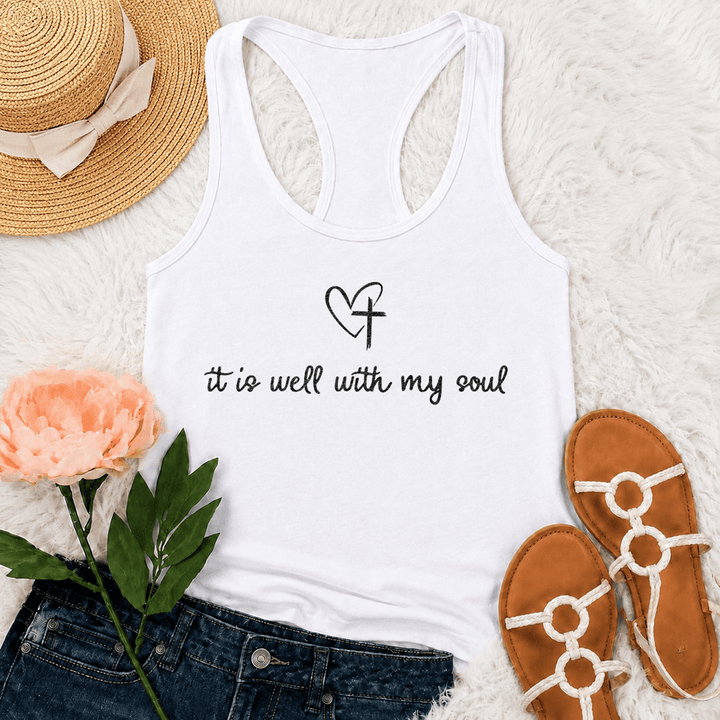 Christianartworkshop It Is Well With My Soul Heart Cross Racerback Tank Top - Weiß - 2XL - image 3