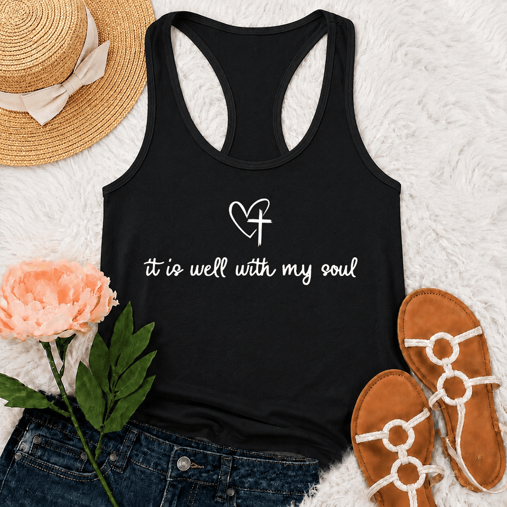 Christianartworkshop It Is Well With My Soul Heart Cross Racerback Tank Top - Schwarz - 2XL - image 6
