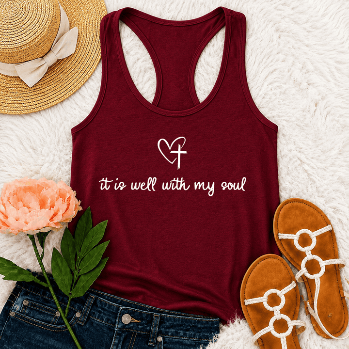 Christianartworkshop It Is Well With My Soul Heart Cross Racerback Tank Top - Wein - 2XL - image 24