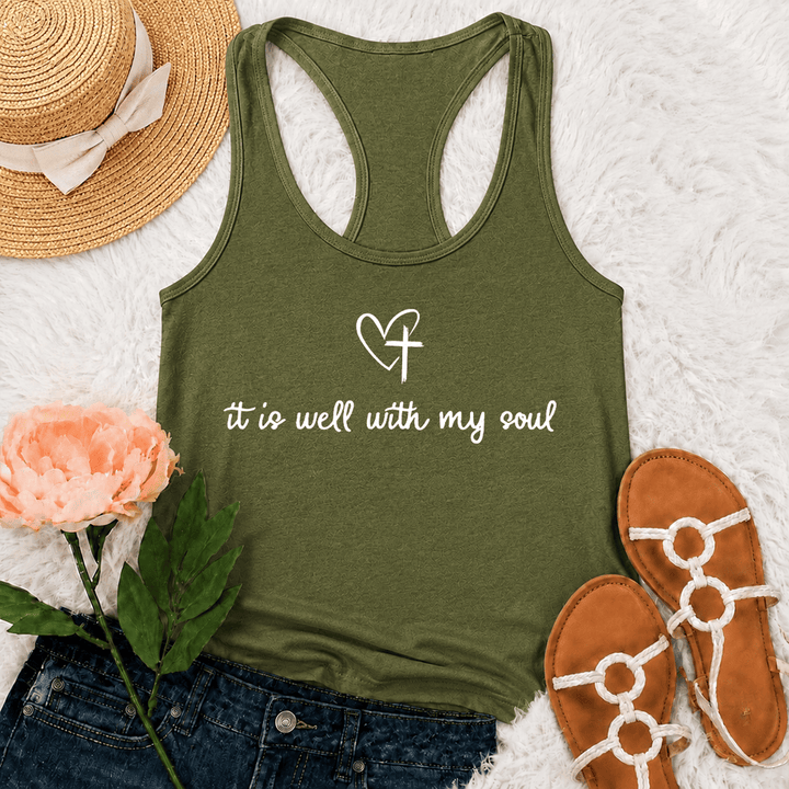 Christianartworkshop It Is Well With My Soul Heart Cross Racerback Tank Top - Armeegrün - 2XL - image 18