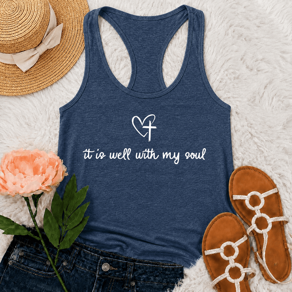 Christianartworkshop It Is Well With My Soul Heart Cross Racerback Tank Top - Marineblau - 2XL - image 12