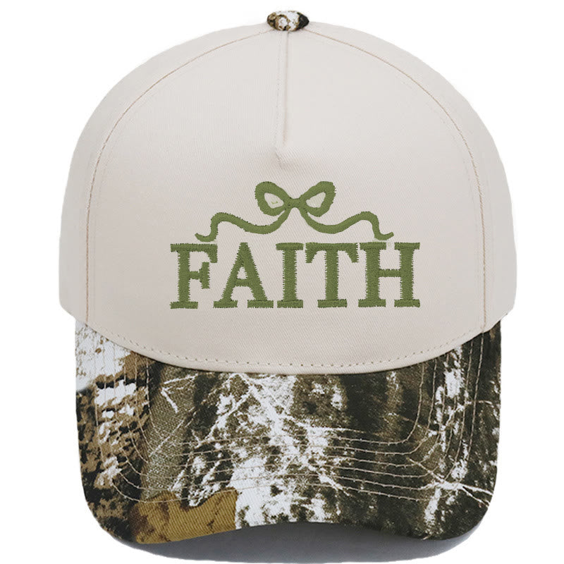 Christianartworkshop FAITH Baseballkappe mit Schleifenstickerei, verstellbarem Schirm und Camouflage-Muster - Camouflage & Beige - image 0