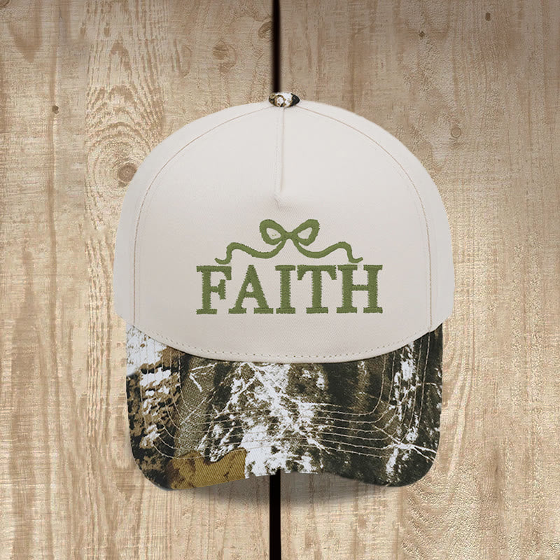 Christianartworkshop FAITH Baseballkappe mit Schleifenstickerei, verstellbarem Schirm und Camouflage-Muster - image 1