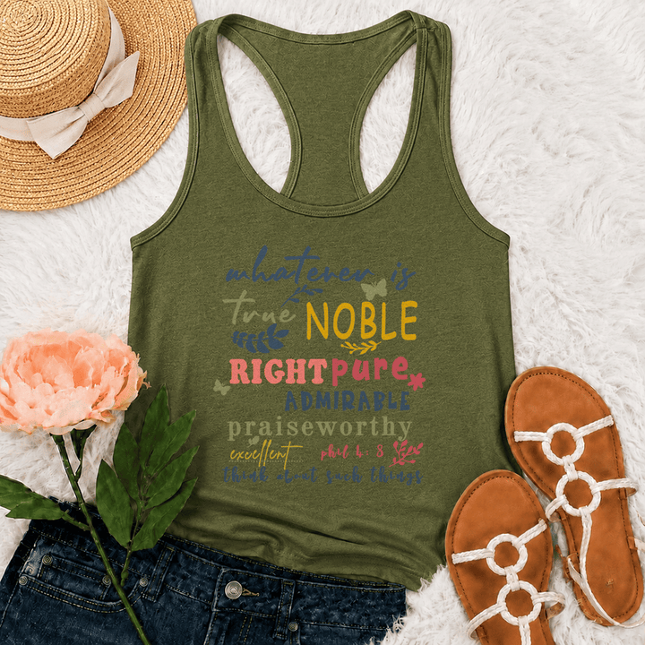Christianartworkshop Buntes, handbeschriftetes Tanktop „Whatever Is True“ mit edler Racerback-Rückenlehne - Armeegrün - 2XL - image 18