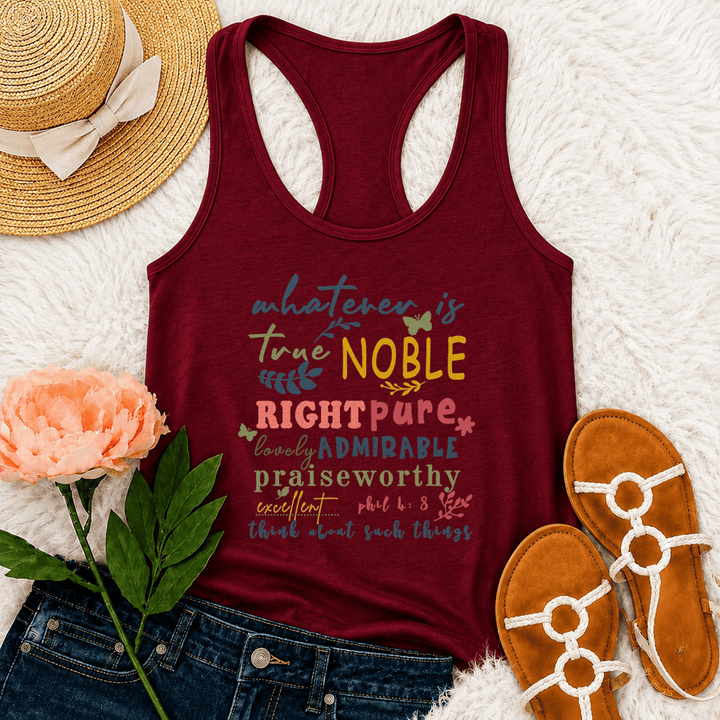 Christianartworkshop Buntes, handbeschriftetes Tanktop „Whatever Is True“ mit edler Racerback-Rückenlehne - Wein - 2XL - image 24