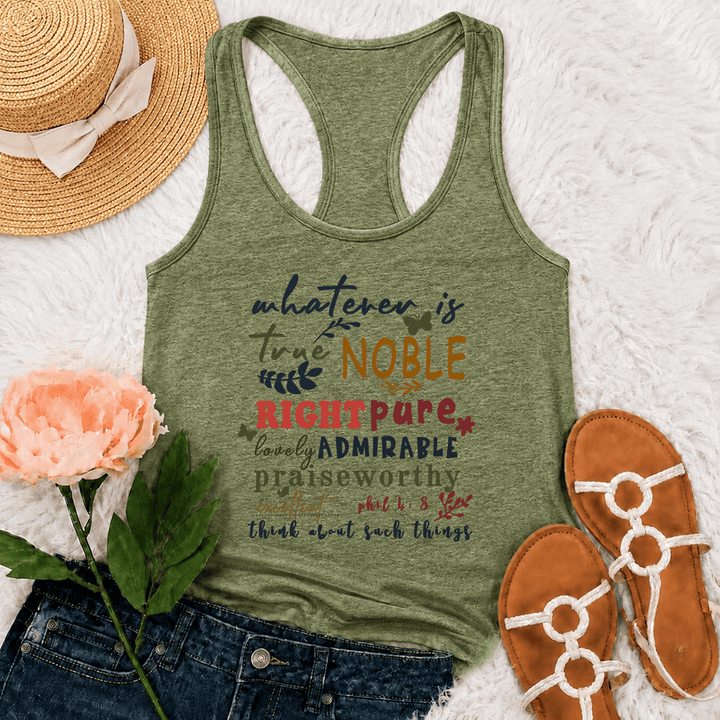 Christianartworkshop Buntes, handbeschriftetes Tanktop „Whatever Is True“ mit edler Racerback-Rückenlehne - Olivgrün - 2XL - image 15