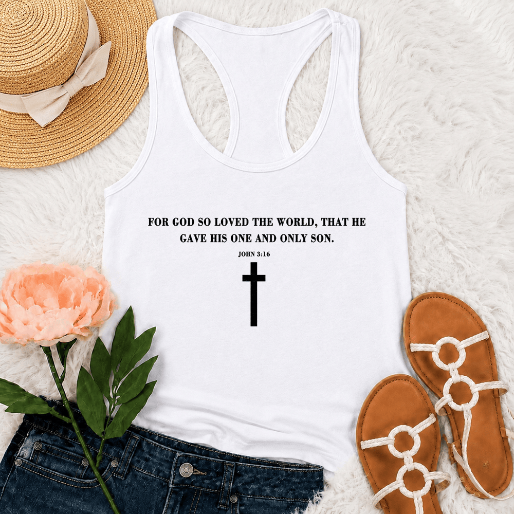 Christianartworkshop Johannes 3,16 Denn so sehr hat Gott die Welt geliebt Racerback Tanktop - Weiß - 2XL - image 6