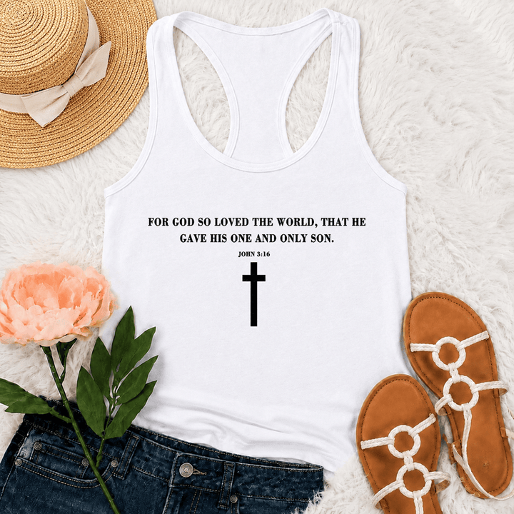 Christianartworkshop Johannes 3,16 Denn so sehr hat Gott die Welt geliebt Racerback Tanktop - Weiß - 2XL - image 6