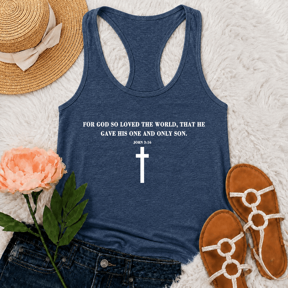 Christianartworkshop Johannes 3,16 Denn so sehr hat Gott die Welt geliebt Racerback Tanktop - Marineblau - 2XL - image 0