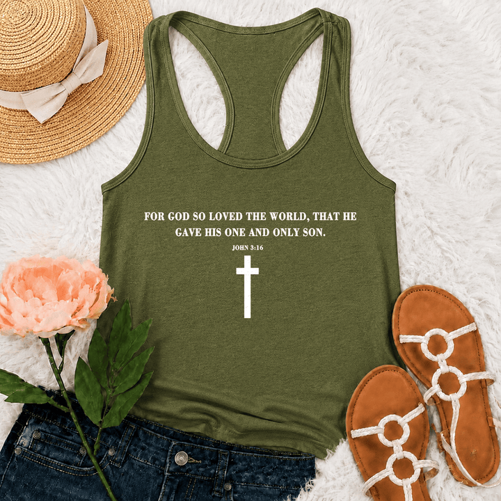 Christianartworkshop Johannes 3,16 Denn so sehr hat Gott die Welt geliebt Racerback Tanktop - Armeegrün - 2XL - image 18