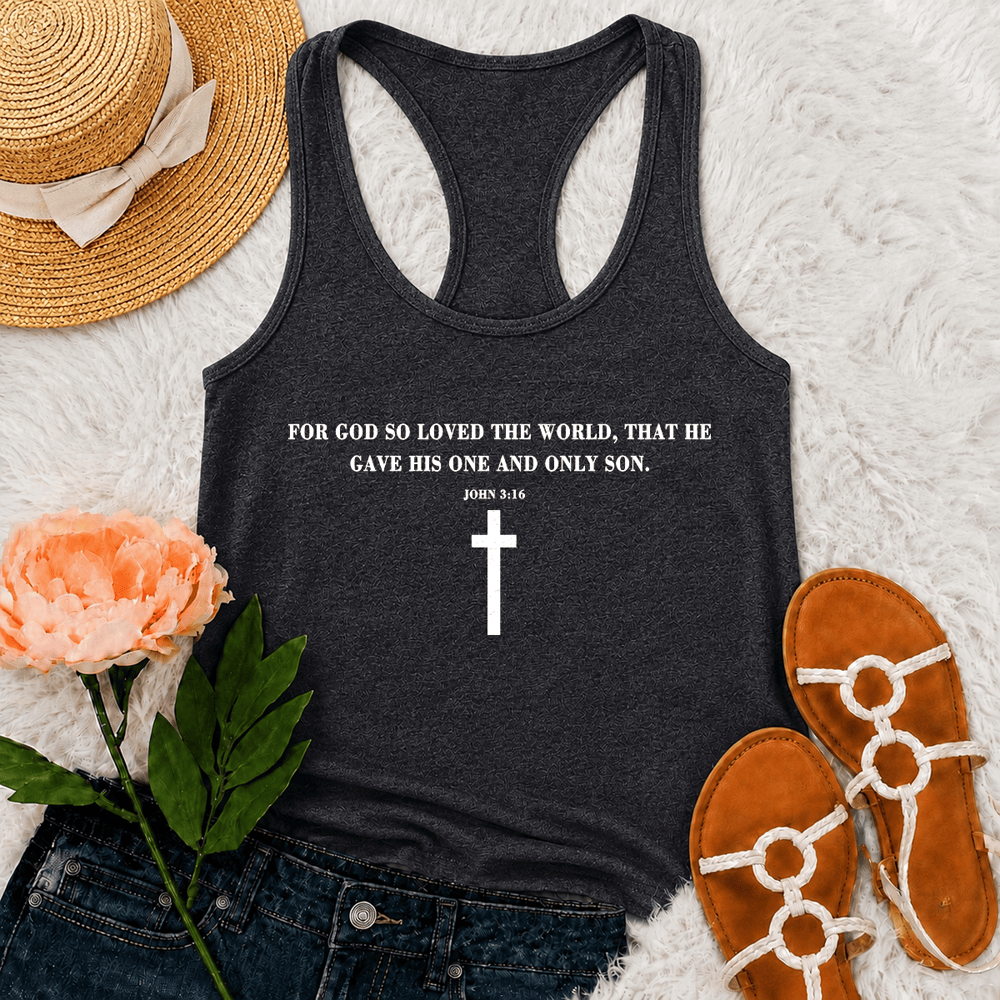 Christianartworkshop Johannes 3,16 Denn so sehr hat Gott die Welt geliebt Racerback Tanktop - Grau - 2XL - image 9