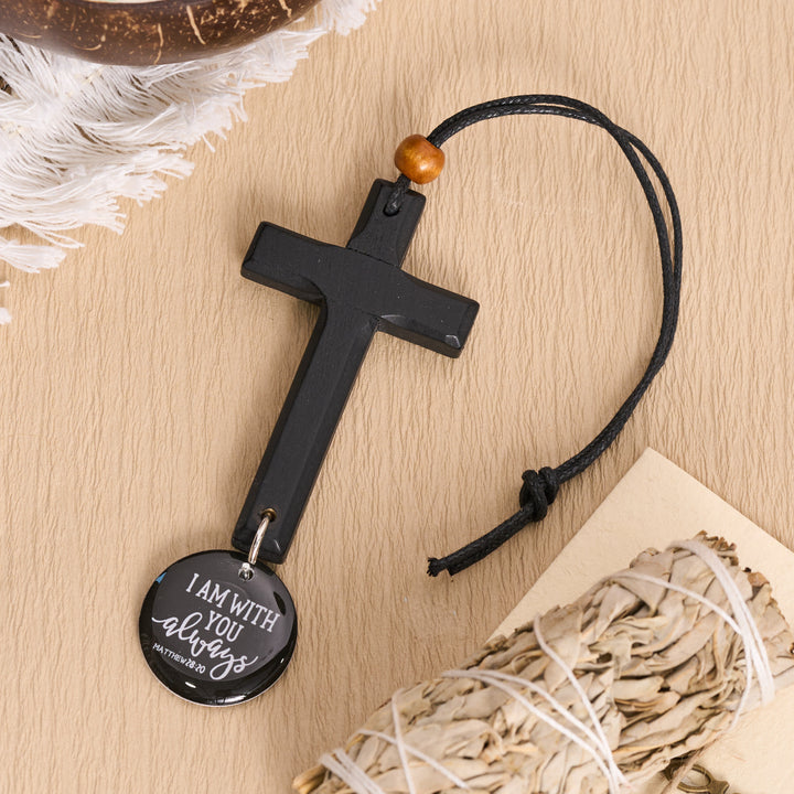 Christianartworkshop Klassisches, geschnitztes Kreuz aus Massivholz mit NFC-Funktion und Matthäus 28,20-Vers als Smart-Car-Anhänger - Schwarz - image 5