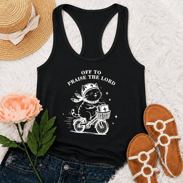 Christianartworkshop Niedliche Katze auf dem Weg zum Lobpreis des Herrn Racerback Tanktop - Schwarz - 2XL - image 3