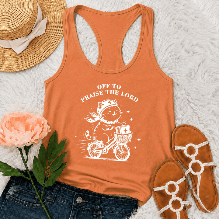 Christianartworkshop Niedliche Katze auf dem Weg zum Lobpreis des Herrn Racerback Tanktop - Orange - 2XL - image 27