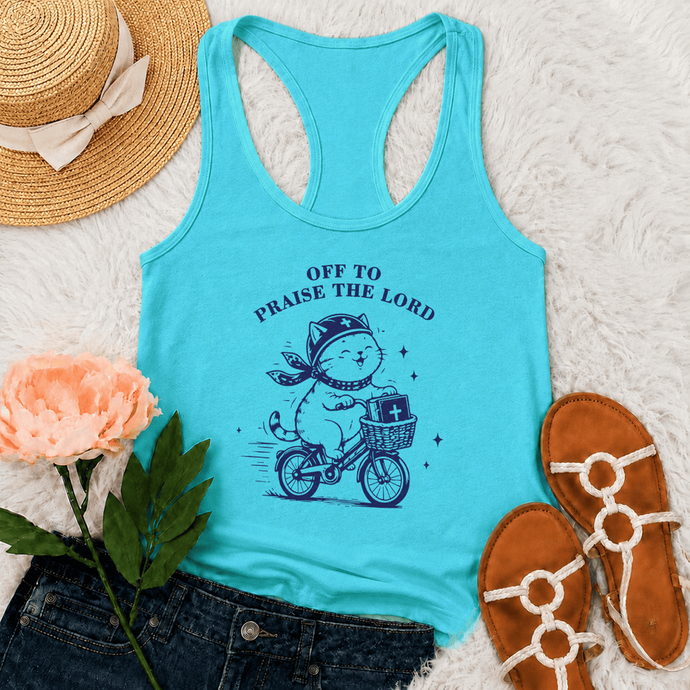 Christianartworkshop Niedliche Katze auf dem Weg zum Lobpreis des Herrn Racerback Tanktop - Minze - 2XL - image 0