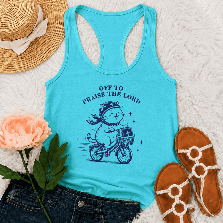 Christianartworkshop Niedliche Katze auf dem Weg zum Lobpreis des Herrn Racerback Tanktop - Minze - 2XL - image 0