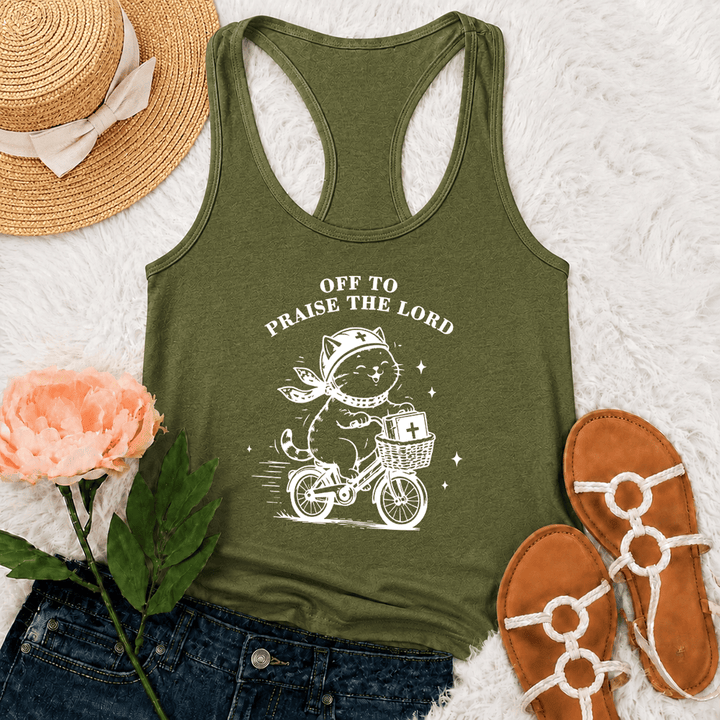 Christianartworkshop Niedliche Katze auf dem Weg zum Lobpreis des Herrn Racerback Tanktop - Armeegrün - 2XL - image 18