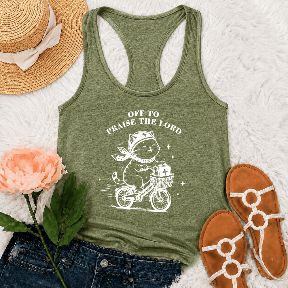 Christianartworkshop Niedliche Katze auf dem Weg zum Lobpreis des Herrn Racerback Tanktop - Olivgrün - 2XL - image 15