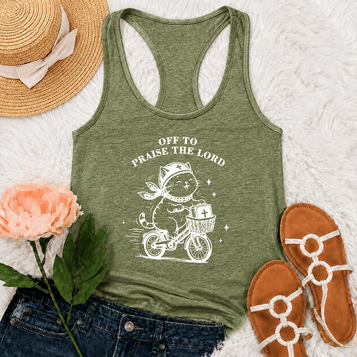 Christianartworkshop Niedliche Katze auf dem Weg zum Lobpreis des Herrn Racerback Tanktop - Olivgrün - 2XL - image 15