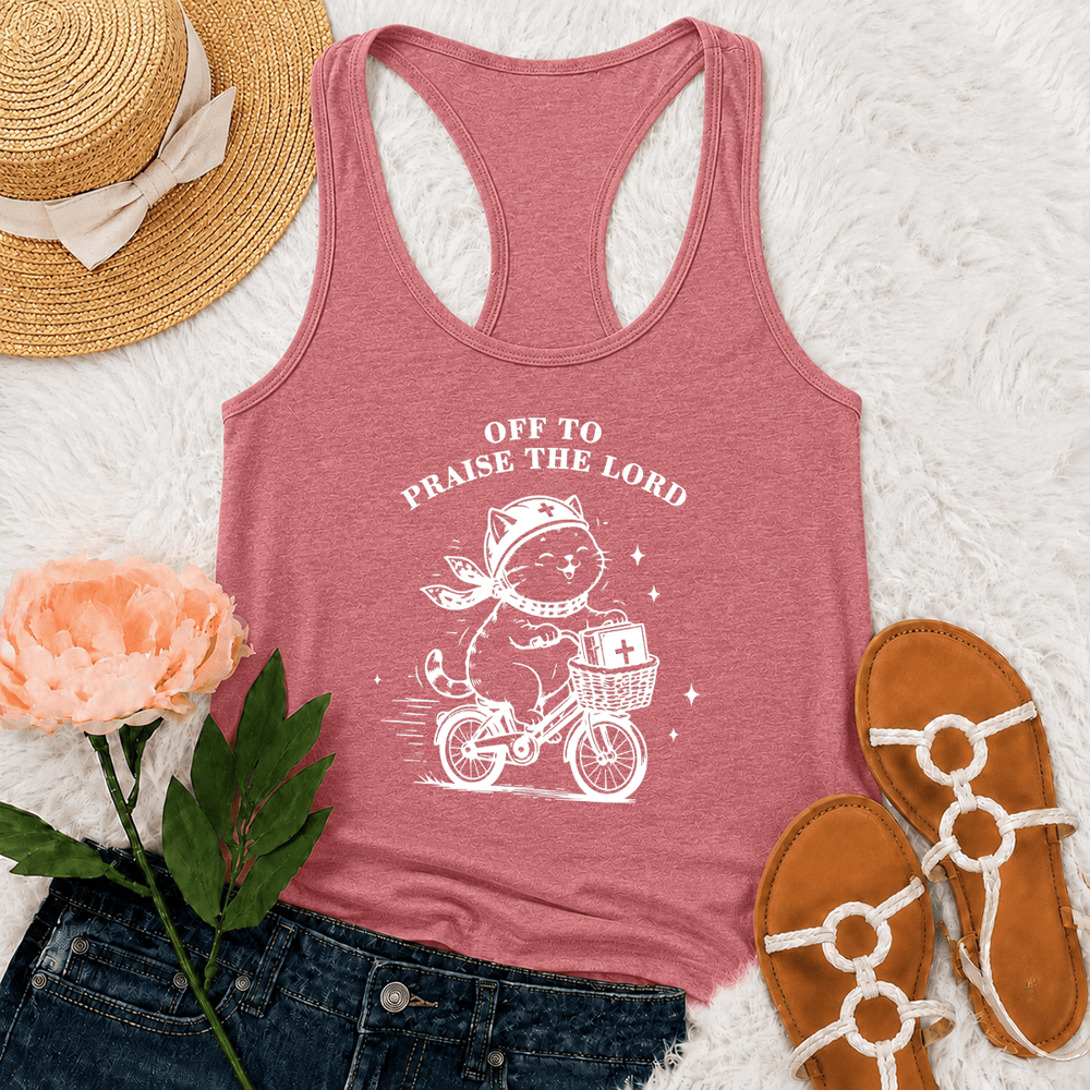 Christianartworkshop Niedliche Katze auf dem Weg zum Lobpreis des Herrn Racerback Tanktop - Rosa - 2XL - image 21