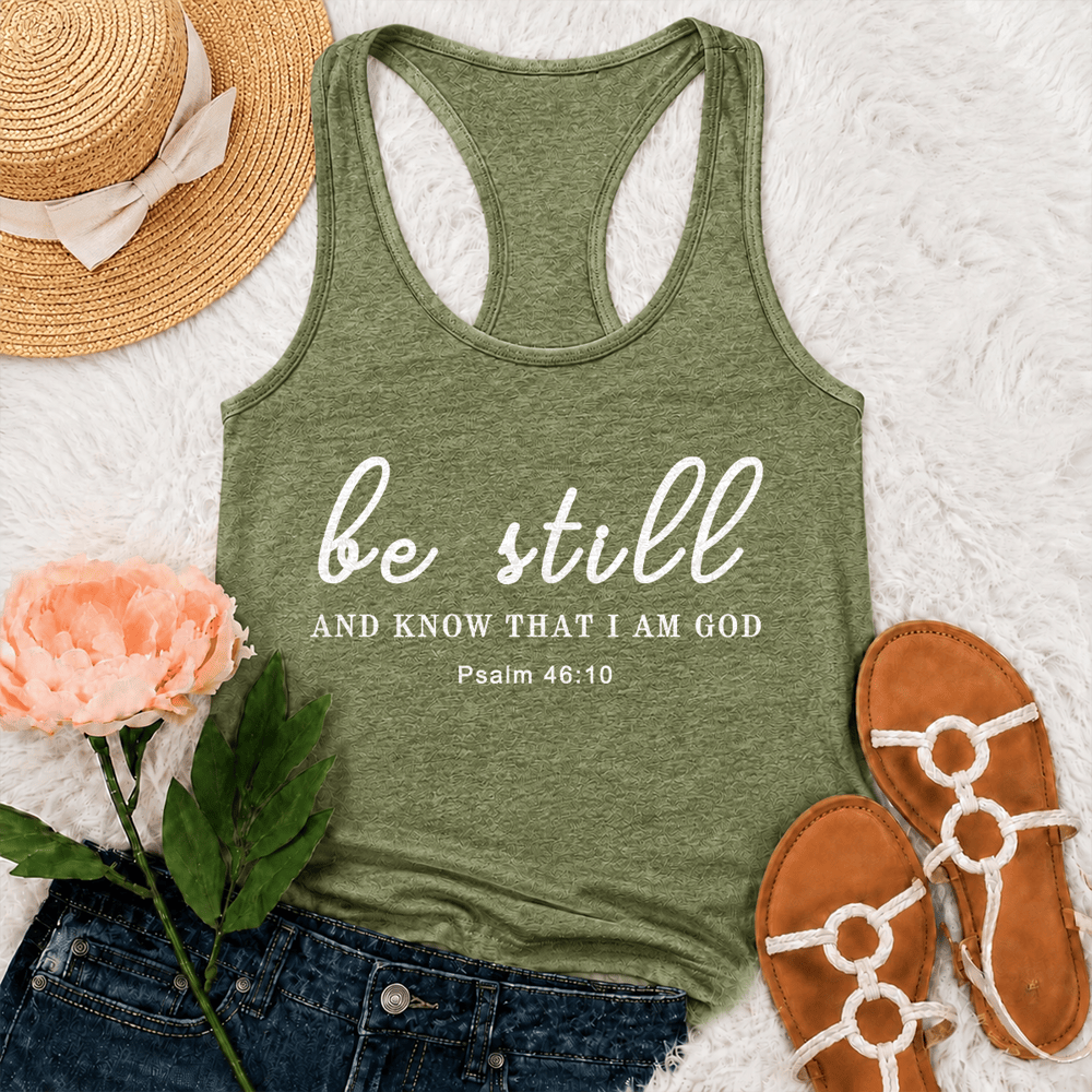 Christianartworkshop Be Still And Know That I Am God Racerback Tank Top - Olivgrün - 2XL - image 15