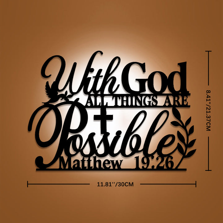 Christianartworkshop Wanddeko aus Metall mit gekreuzter Taube und Weinrebe: Symbol grenzenloser, hoffnungsvoller Gnade – „Mit Gott ist alles möglich“. - 8,41"*11,81"*0,04"/21,37 cm*30 cm*0,1 cm - image 5