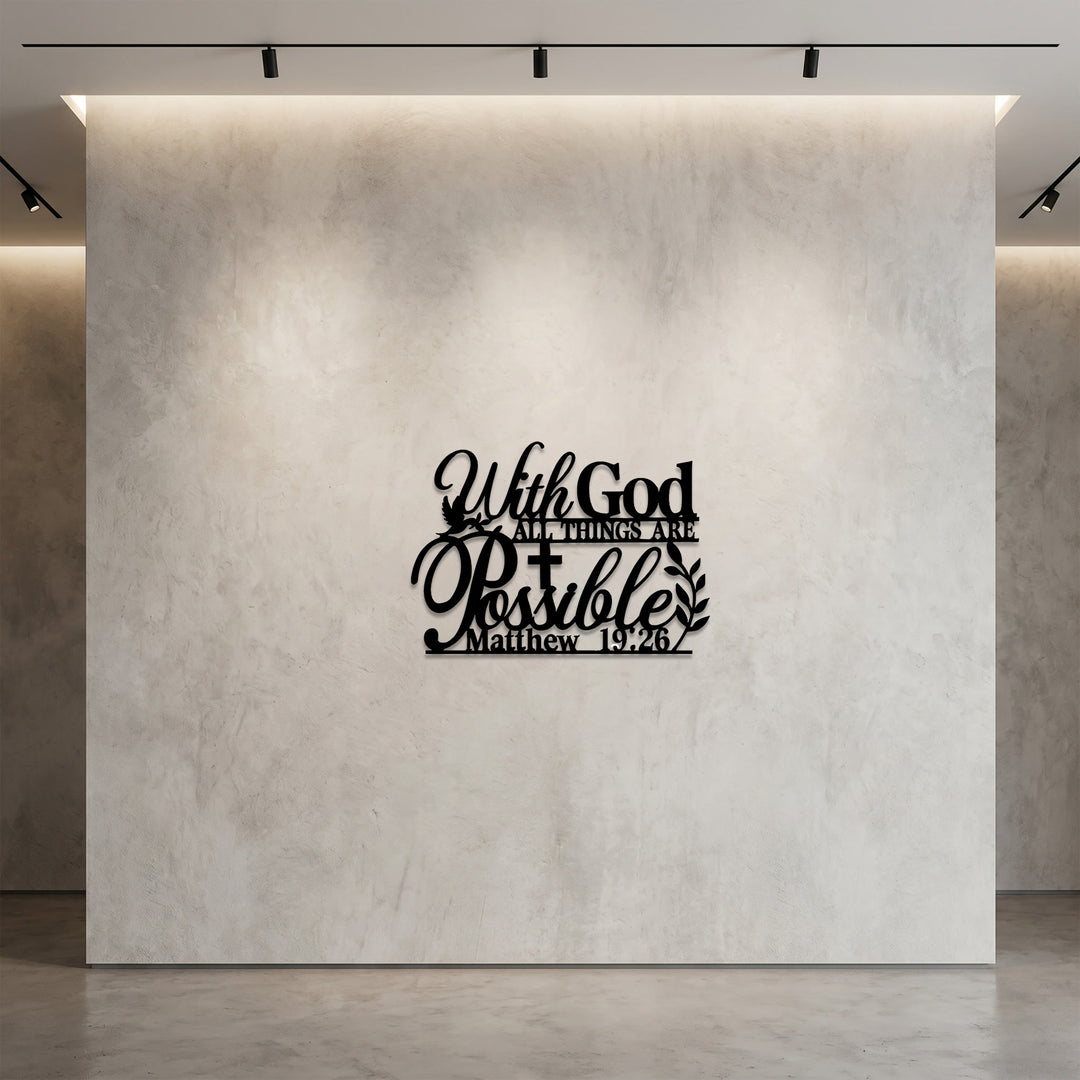 Christianartworkshop Wanddeko aus Metall mit gekreuzter Taube und Weinrebe: Symbol grenzenloser, hoffnungsvoller Gnade – „Mit Gott ist alles möglich“. - image 2