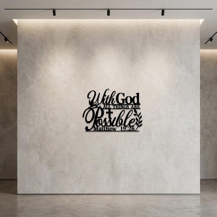 Christianartworkshop Wanddeko aus Metall mit gekreuzter Taube und Weinrebe: Symbol grenzenloser, hoffnungsvoller Gnade – „Mit Gott ist alles möglich“. - image 2