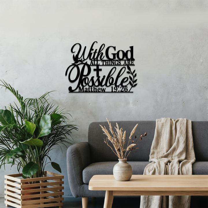 Christianartworkshop Wanddeko aus Metall mit gekreuzter Taube und Weinrebe: Symbol grenzenloser, hoffnungsvoller Gnade – „Mit Gott ist alles möglich“. - image 4