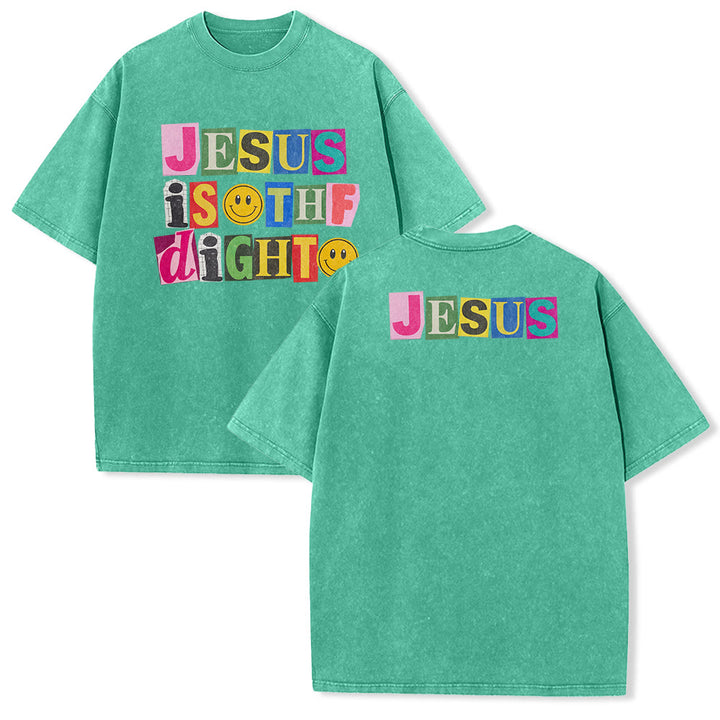 Christianartworkshop Jesus Is The Light Color Block Smile Graphic Washed Unisex T-Shirt - Grün - 5XL - image 10