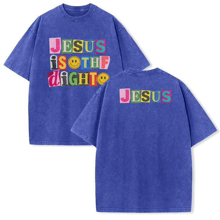 Christianartworkshop Jesus Is The Light Color Block Smile Graphic Washed Unisex T-Shirt - Blau - 5XL - image 25