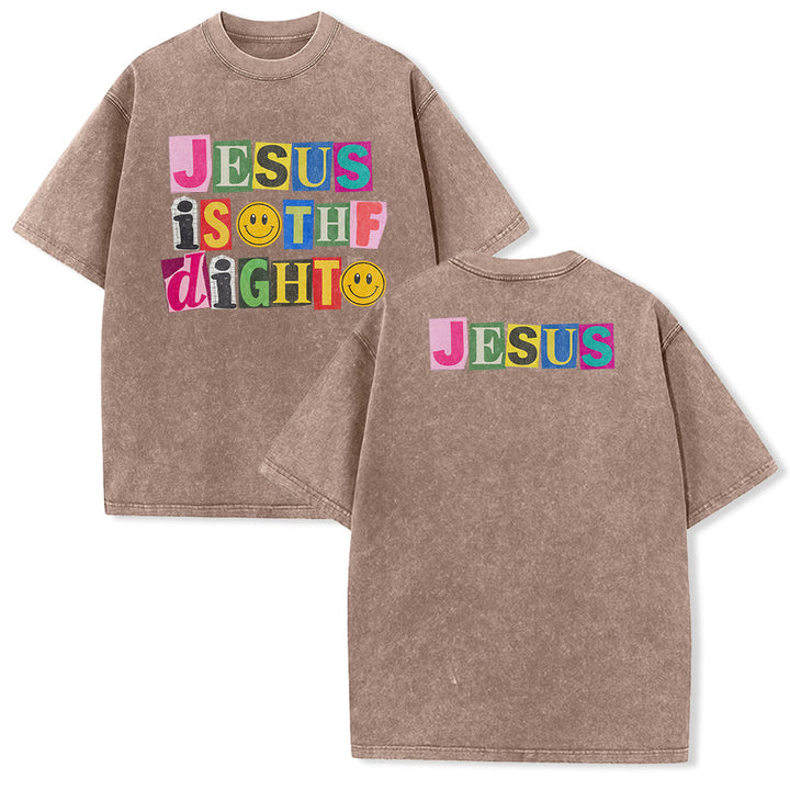 Christianartworkshop Jesus Is The Light Color Block Smile Graphic Washed Unisex T-Shirt - Braun - 5XL - image 13