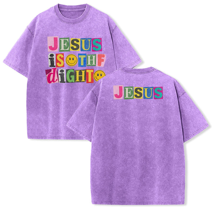 Christianartworkshop Jesus Is The Light Color Block Smile Graphic Washed Unisex T-Shirt - Lila - 5XL - image 22