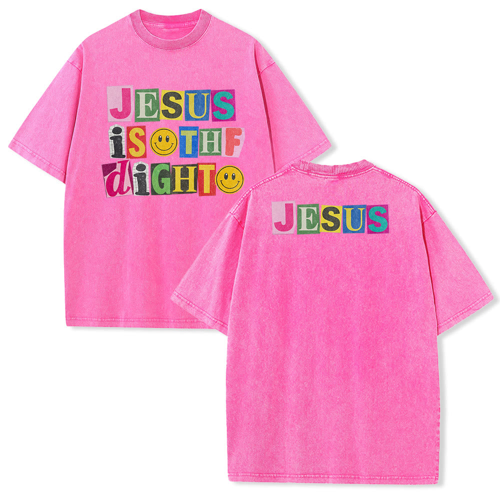 Christianartworkshop Jesus Is The Light Color Block Smile Graphic Washed Unisex T-Shirt - Rosa - 5XL - image 19