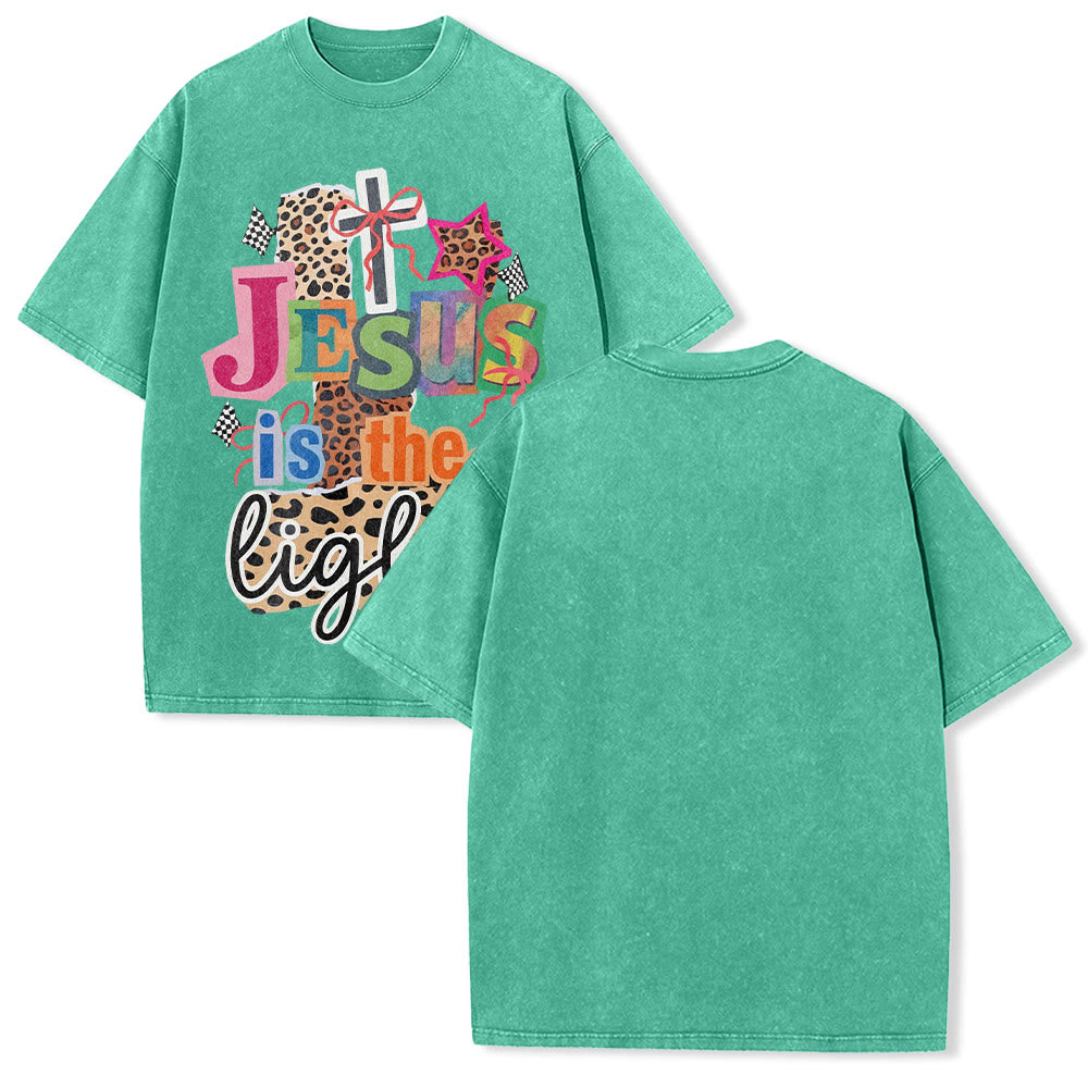 Christianartworkshop Jesus Is The Light Leopard Cross Bow Star Graphic Washed Unisex T-Shirt - Grün - 5XL - image 10