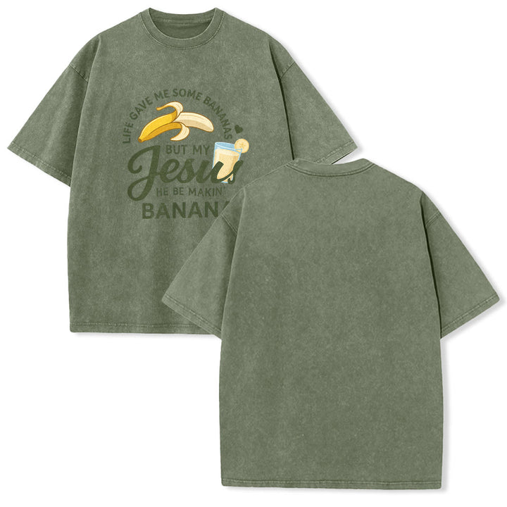 Christianartworkshop Das Leben gab mir Bananen, aber mein Jesus macht Bananengetränk – Grafik-T-Shirt (gewaschen) - Armeegrün - 5XL - image 10