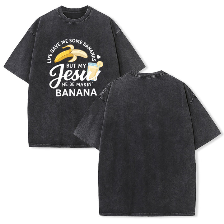 Christianartworkshop Das Leben gab mir Bananen, aber mein Jesus macht Bananengetränk – Grafik-T-Shirt (gewaschen) - Schwarz - 5XL - image 4