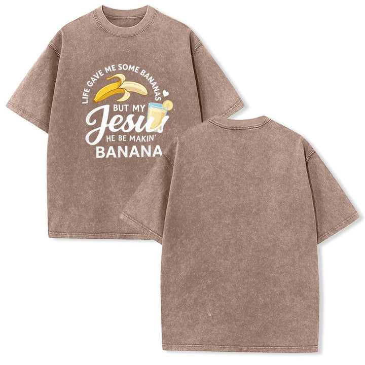 Christianartworkshop Das Leben gab mir Bananen, aber mein Jesus macht Bananengetränk – Grafik-T-Shirt (gewaschen) - Braun - 5XL - image 16