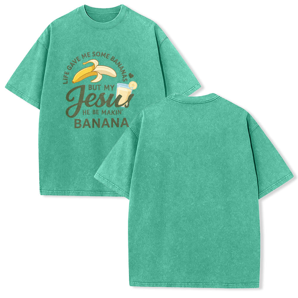 Christianartworkshop Das Leben gab mir Bananen, aber mein Jesus macht Bananengetränk – Grafik-T-Shirt (gewaschen) - Grün - 5XL - image 13