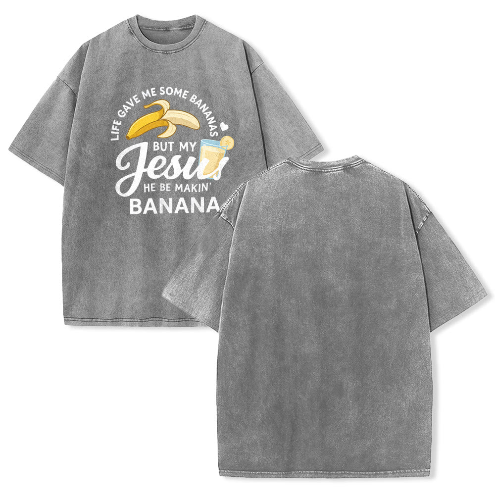Christianartworkshop Das Leben gab mir Bananen, aber mein Jesus macht Bananengetränk – Grafik-T-Shirt (gewaschen) - Grau - 5XL - image 7