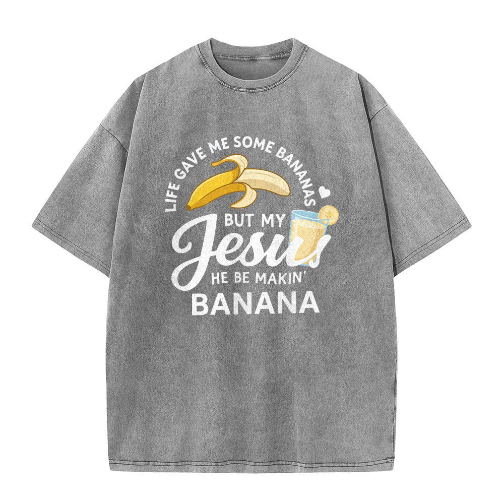 Christianartworkshop Das Leben gab mir Bananen, aber mein Jesus macht Bananengetränk – Grafik-T-Shirt (gewaschen) - image 8
