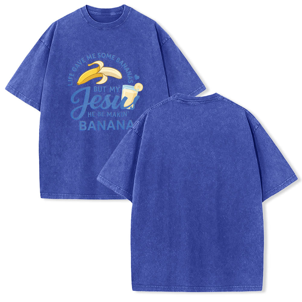 Christianartworkshop Das Leben gab mir Bananen, aber mein Jesus macht Bananengetränk – Grafik-T-Shirt (gewaschen) - Blau - 5XL - image 25