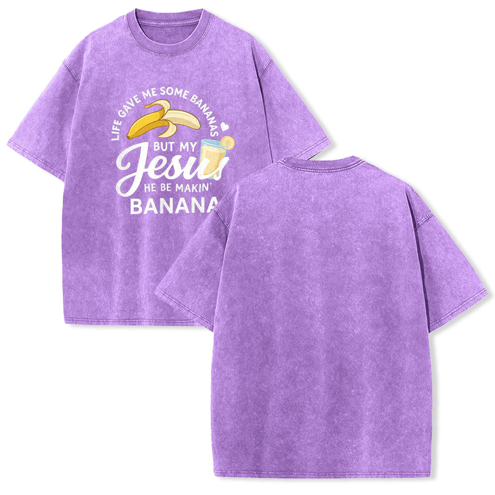 Christianartworkshop Das Leben gab mir Bananen, aber mein Jesus macht Bananengetränk – Grafik-T-Shirt (gewaschen) - Lila - 5XL - image 22